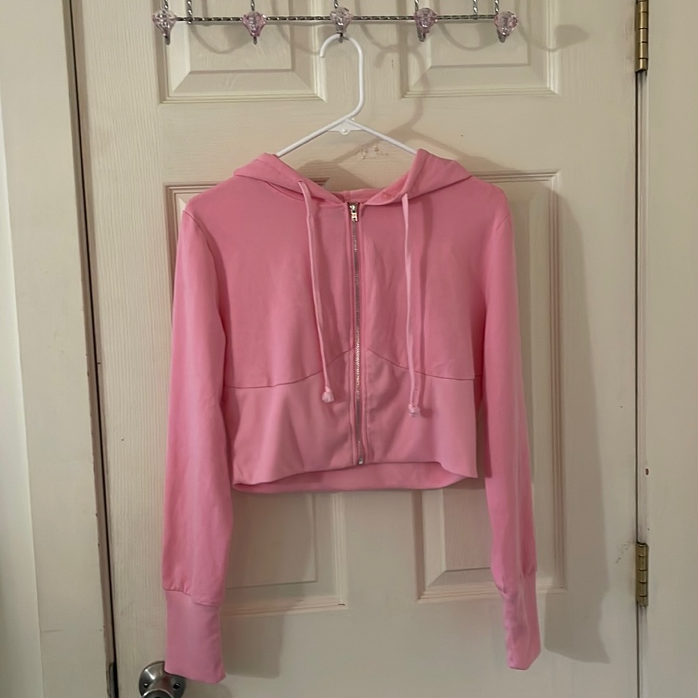 Pink zip up hoodie cropped L